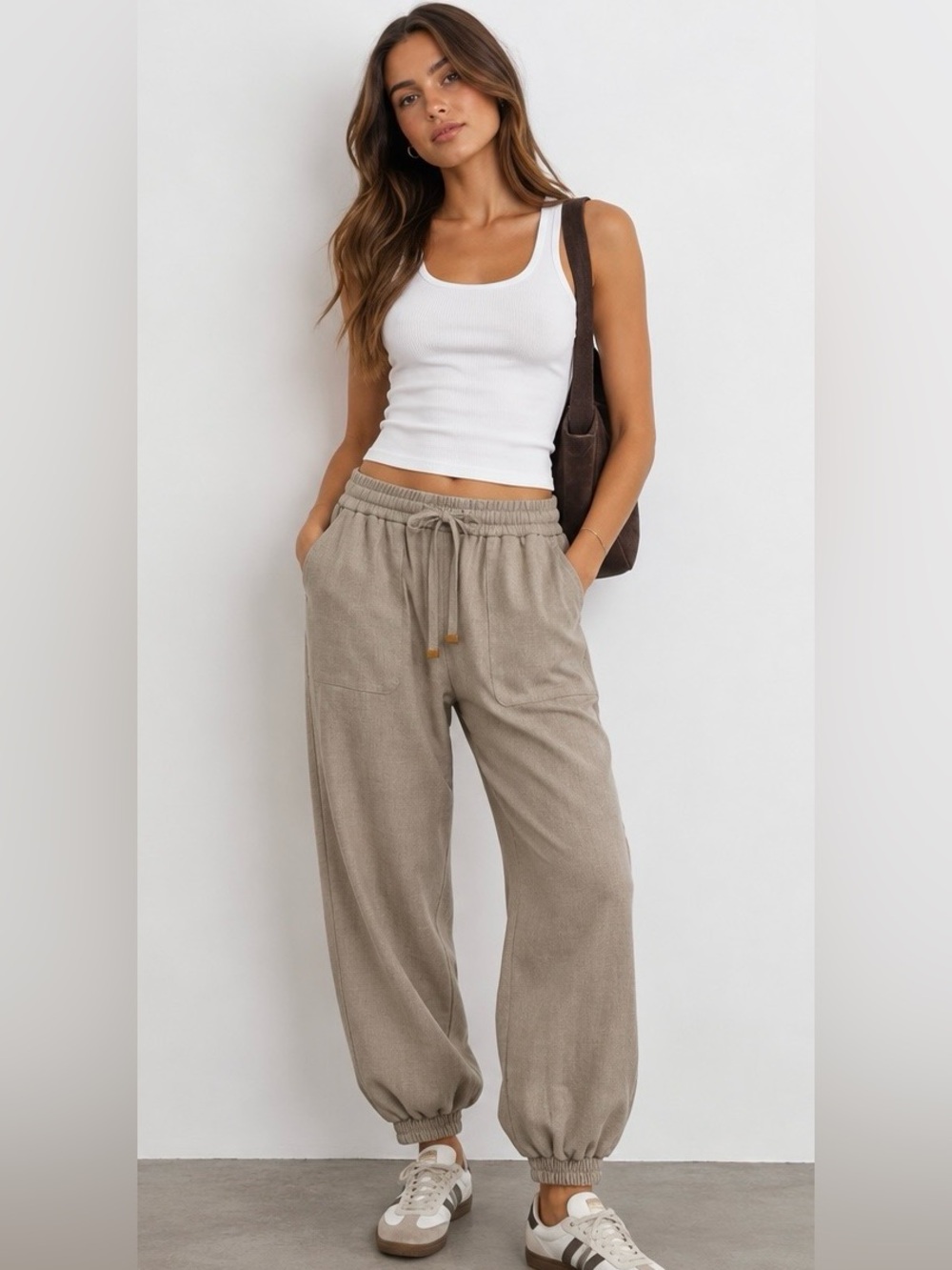 Zara Taupe Drawstring Wide-Leg Joggers